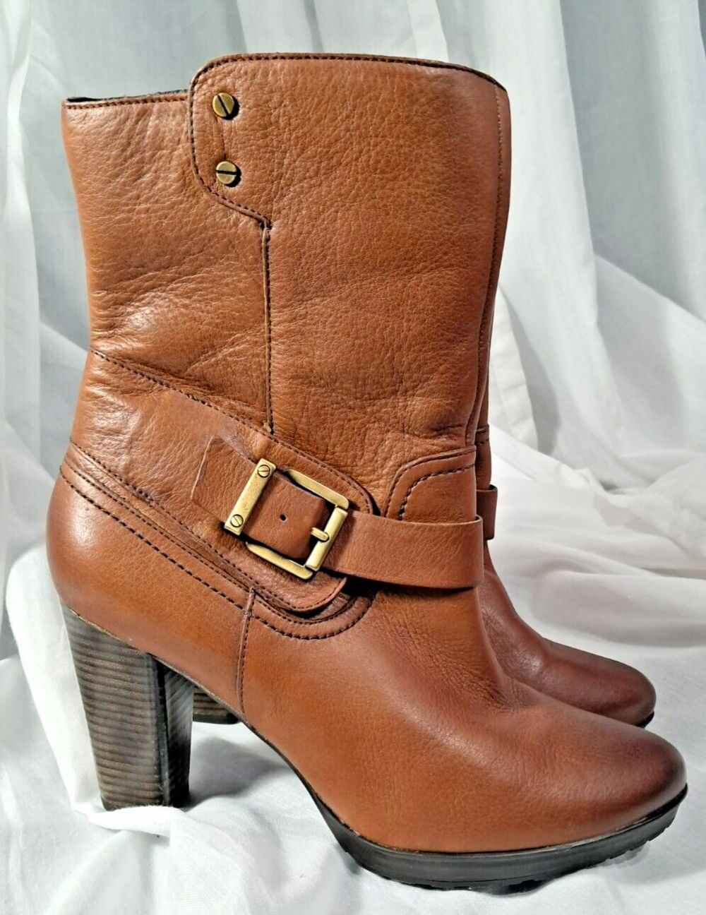 Clarks Indigo Lida Sayer Leather Side Zip Heeled Boots FLAW  Womens 10M